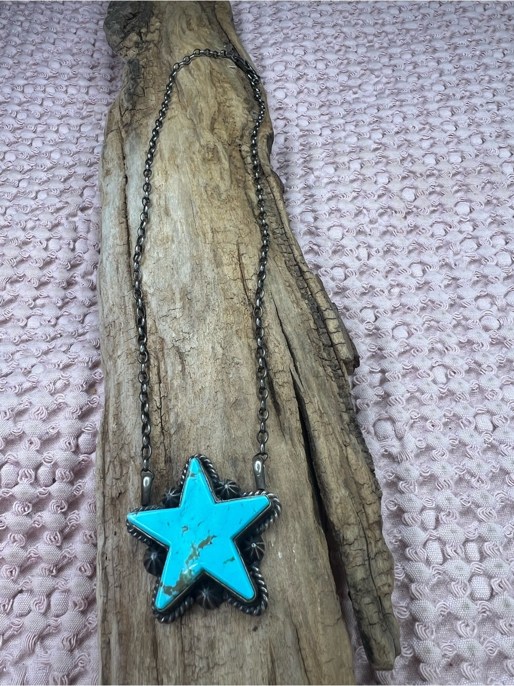 Donovan Skeets Golden Hills Turquoise Sterling Star Necklace 16”